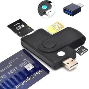 CAC Smart Card Reader Military, 5 in 2 USB DOD Military SIM/SD/TF/ID/IC Card Type USB C Adapter Compatible with Windows, Linux/Unix, MacOS X