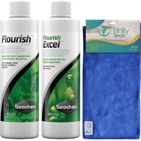 Flourish Supplement and Flourish Excel Organic Carbon 250ML, including Microfiber Cleaning Cloth (Flourish planted Aquarium Supplement, Flourish Excel Organic Carbon for Aquatic Plants)