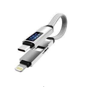 megacom Mini 2 in 1 Cable USB C to Lightning 20W & USB C to USB C 100W Fast Charging with LED Display,Support Phone-to-Phone Charging & Data Transfer,Alu. Alloy & Nylon Braided Quality (Gray)