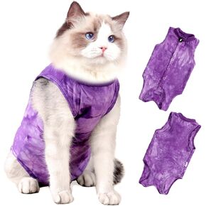 Cat Surgery Recovery Suit, Cat Onesie for Cats After Surgery Anti Licking Wounds, Cat Outfit E-Collar Alternative for Cats Spay Recovery Suit Female and Male, Tie Dye Cats Shirt Clothes