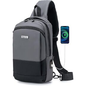 Sling Bag Anti-theft for Women Men Crossbody Bags Chest Sling Backpack with USB Charging Port Daypack PU Leather Shoulder Bag Travel Outdoor Casual Sports Bag