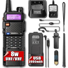 BAOFENG UV-5R Pro 8W Ham Radio 30 Mile Long Range Dual Band Walkie Talkies with 3800mAh Rechargeable Battery and Earpieces Handheld BF UV5R Plus Two Way Radios Outdoor Portable Emergency Radio