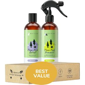 kin+kind Flea and Tick Spray and Shampoo Kit- Shampoo and Spray Set- Shampoo for Dogs, Spray for Dogs- for Tick and Flea Control Shampoo and Repel Spray- Lavender, 12 oz Each