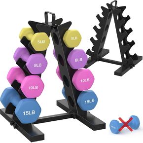 TomCare 4 Tier Dumbbell Rack Stand Only, Weight Rack for Dumbbell Set (1-15 LB) Home Gym Storage Rack for Weights Metal A-Frame Strength Training Dumbbell Racks with Handle (Dumbbells not Included)