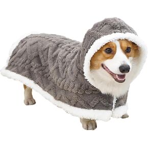 Dog Cape Blanket for Small, Medium Dogs, Hood Coats for Pets, Dog Robes with Hood Grey Large