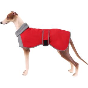 Greyhound Cosy Fleece Jumper,Dog Winter Coat with Warm Fleece Lining,Wear on Both Sides Outdoor Dog Apparel with Adjustable Bands for Medium,Large Dog-Red-XS