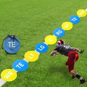 9 Pcs Football Lineman Spot Markers with Mesh Bag 9 Inch Non Slip Vinyl Poly Floor Agility Dots Flat Field Cones for Football Coaching Speed Agility Training Equipment