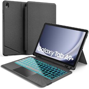 Samsung Galaxy Tab A9+ Case with Keyboard 11 inch，Detachable Smart Tablet Keyboard with 7 Colors Backlit & Touchpad & S Pen Holder,Galaxy Tab A9 Plus 11" 2023 Keyboard Case Black