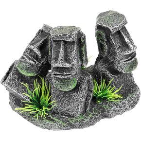 minkissy Aquarium Easter Island Head Decoration, Fish Tank Moai Statue Hideout Ornament, Moai Sculpture Decoration, Terrarium Landscaping for Aquariums and Fish Tanks