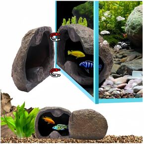 Magnetic Aquarium Cave - Shrimp cave - Cichlid Caves for Aquarium,Resin Fish House - Shrimp Hide for Fish Aquarium Decor,Fish Tank Cave for Betta Fish Tank Decor