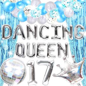 37 PCS Dancing Queen 17 Balloons Dancing Queen Mamma Mia Party Decorations 17 Birthday Party Decoration Sliver Blue 17 Birthday Decoration Mamma Mia Party Supplies in Kuwait