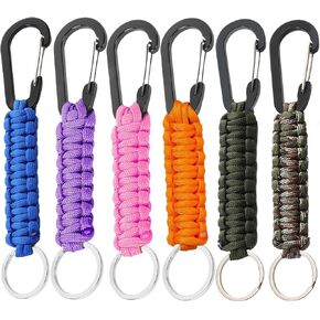 6 Pack Paracord Keychain Carabiner Durable Aluminum Clip D Ring for Backpacks, Camping, Hiking, Keys, Men, Women(6Colors)
