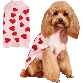 Jecikelon Valentine's Day Dog Sweater Heart Printed Knit Warm Puppy Winter Clothes for Small Dogs Soft Pet Outfits Doggy Cat Clothing (Medium, Bowtie)