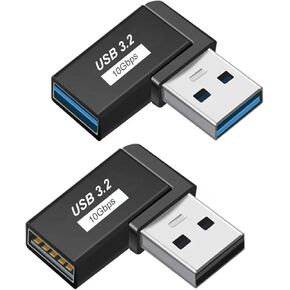 90 Degree Left Right Angle USB 3.0 Male to Female Expansion Adapter,USB Extender Connector Adapter 2 Pack-Black