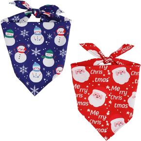2pcs Christmas Dog Bandanas, Multiple Size Holiday Dog Scarf Triangle Pet Drool Bib Christmas Costume for Small, Medium, Large Dog Cat (Snowman, Santa)