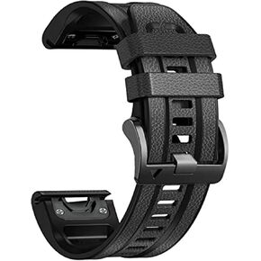 Leather Quick Fit 26mm Watch Band for Garmin Fenix 7X Solar/Fenix 6X Pro/Fenix 5X, Fiber Pattern & Genuine Leather with Silicone Lining Soft Sweat-proof Wrist Strap for Enduro,Tactix Delta in Kuwait