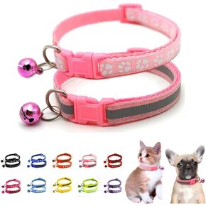 Cat Collar with Bell, 2-Pack Basic & Reflective Cat Collar with Bells for XXS Xs Small Pet Dogs Boy Tiny Kitten Girls Animal,Neck 7-12 Inch (Dark Blue, Neck 7-12")