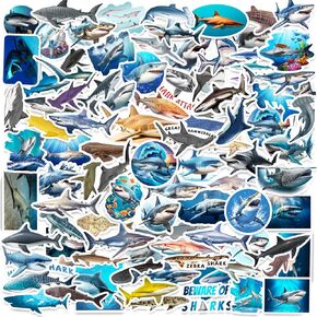 100 PCS Realistic Shark Stickers, Ocean Themed Shark Party Favors and Birthday Decorations, Vinyl Shark Stickers for Water Bottles, Laptops, Luggage, Skateboards, and More