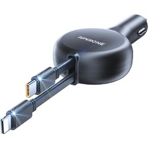 شاحن سيارة SUPERONE 3 في 1 مع أسلاك قابلة للسحب، محول سيارة USB C متوافق مع هواتف iPhone 16/15/14/13/12/11 Pro Max Samsung Android in Kuwait