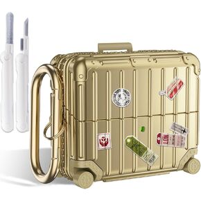 KOREDA Compatible with Samsung Galaxy Buds 3 Pro Case and Galaxy Buds 3 Case Cover, Cute Funny Suitcase Design Protective Hard Case with Cleaner Kit & Keychain (Rose Gold)