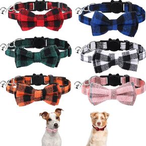 PAFUWEI 6 Pieces Cat Bow Tie Collars, Removable Cat Bow Collar with Bell, Quick Release Kitty Collars Adjustable Pet Collars for Cats, Dogs, and Small Pets (Red, Blue, Black, Pink, Green, Orange)