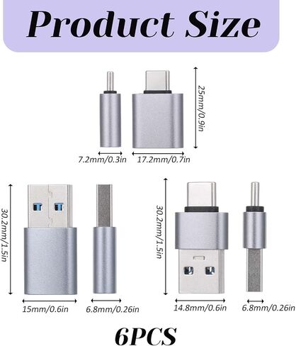 6PCS USB C Adapter Kit, USB Connectors and Adapters Type C, USB a Male to USB C Male, USB C to USB Adaptor for Mobile Phone Headsets and More USB C Devices in Saudi Arabia