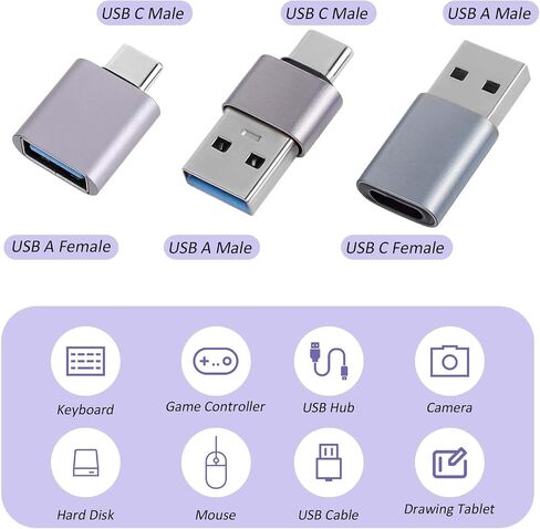 6PCS USB C Adapter Kit, USB Connectors and Adapters Type C, USB a Male to USB C Male, USB C to USB Adaptor for Mobile Phone Headsets and More USB C Devices in Saudi Arabia