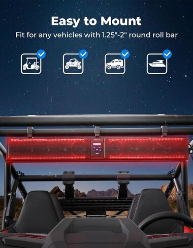 KEMIMOTO 39 بوصة 10 سماعات ألومنيوم UTV Sound Bar مقاومة للماء ومزامنة الموسيقى وأضواء متعددة الألوان SxS مكبرات صوت Soundbar لـ UTV Golf Cart Marine مع شريط لفة 1.25 بوصة - 2 بوصة in Saudi Arabia