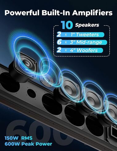 KEMIMOTO 39 بوصة 10 سماعات ألومنيوم UTV Sound Bar مقاومة للماء ومزامنة الموسيقى وأضواء متعددة الألوان SxS مكبرات صوت Soundbar لـ UTV Golf Cart Marine مع شريط لفة 1.25 بوصة - 2 بوصة in Saudi Arabia
