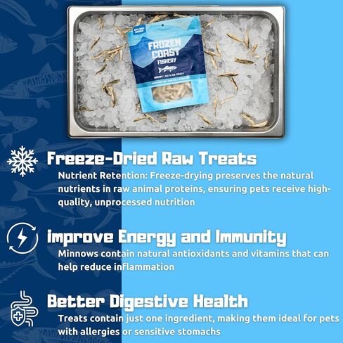 Frozen Coast Freeze-Dried Minnows Dog and Cat Treats-Single-Ingredient, All-Natural Fish, Grain-Free, High Protein Pet Treats, Sourced in The USA (2.5 oz Bag) in Saudi Arabia