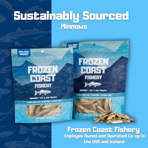 Frozen Coast Freeze-Dried Minnows Dog and Cat Treats-Single-Ingredient, All-Natural Fish, Grain-Free, High Protein Pet Treats, Sourced in The USA (2.5 oz Bag) in Saudi Arabia