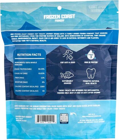 Frozen Coast Freeze-Dried Minnows Dog and Cat Treats-Single-Ingredient, All-Natural Fish, Grain-Free, High Protein Pet Treats, Sourced in The USA (2.5 oz Bag) in Saudi Arabia