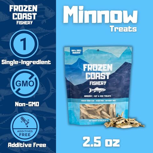 Frozen Coast Freeze-Dried Minnows Dog and Cat Treats-Single-Ingredient, All-Natural Fish, Grain-Free, High Protein Pet Treats, Sourced in The USA (2.5 oz Bag) in Saudi Arabia