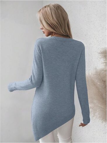 GORGLITTER Women's Split Asymmetrical Hem Sweater Long Sleeve Crewneck Knit Pullover Tops in Saudi Arabia
