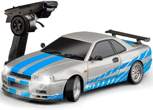 LD1899 1/18 RC Drift Car GTR R34 2.4GHz RWD with Gyroscope on-Road Alloy Body Shell Racing Cars Radio Control (Blue) in Saudi Arabia