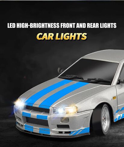 LD1899 1/18 RC Drift Car GTR R34 2.4GHz RWD with Gyroscope on-Road Alloy Body Shell Racing Cars Radio Control (Blue) in Saudi Arabia