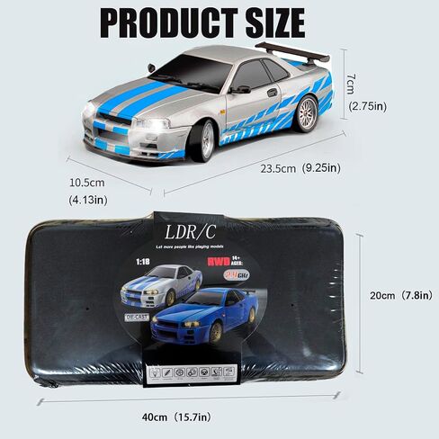 LD1899 1/18 RC Drift Car GTR R34 2.4GHz RWD with Gyroscope on-Road Alloy Body Shell Racing Cars Radio Control (Blue) in Saudi Arabia