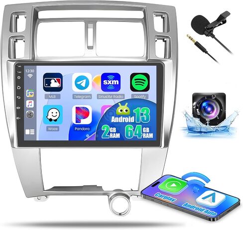 راديو سيارة 2+64 جيجابايت Android 13 لسيارة Hyundai Tucson 2006-2009 مع Carplay لاسلكي/Android Auto، ستيريو سيارة بشاشة تعمل باللمس 10.1 بوصة، بلوتوث/GPS Navi/WiFi/SWC/FM RDS/DSP + كاميرا احتياطية in Saudi Arabia