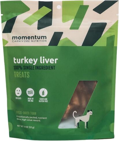 Momentum Carnivore Nutrition Freeze-Dried Turkey Liver – Single-Ingredient Raw Cat Treats – High-Protein, Grain-Free Snacks – 1.9 oz Bag in Saudi Arabia