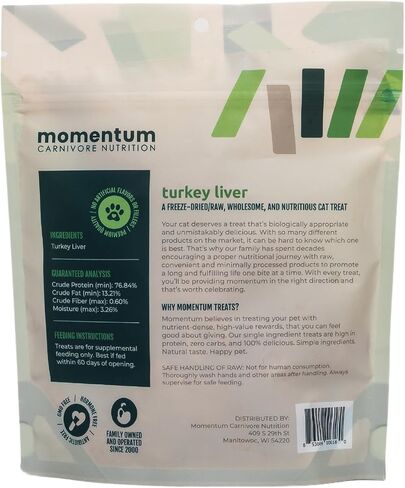 Momentum Carnivore Nutrition Freeze-Dried Turkey Liver – Single-Ingredient Raw Cat Treats – High-Protein, Grain-Free Snacks – 1.9 oz Bag in Saudi Arabia