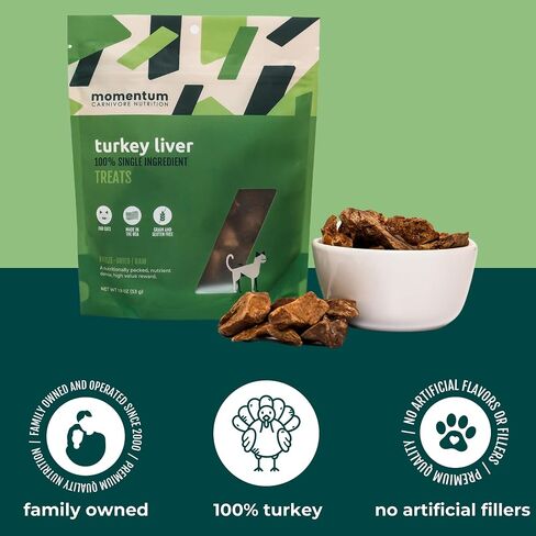 Momentum Carnivore Nutrition Freeze-Dried Turkey Liver – Single-Ingredient Raw Cat Treats – High-Protein, Grain-Free Snacks – 1.9 oz Bag in Saudi Arabia