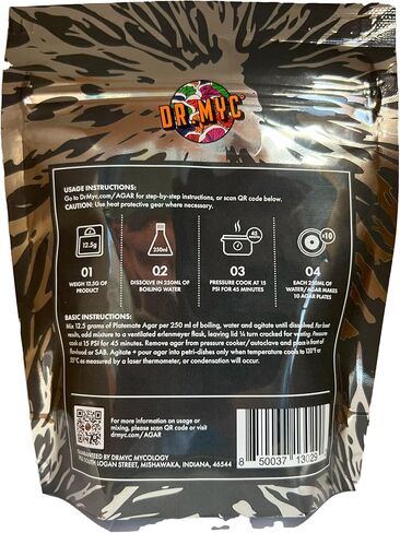 DrMyc.com Platemate "High Contrast" MYC Agar (Malt Extract, Yeast, Carbon) for Wood & Dung Loving Fungi. Complete with Step-by-Step Instructions. Designed for dung & wood lovers. Makes 80-120 plates. in Saudi Arabia