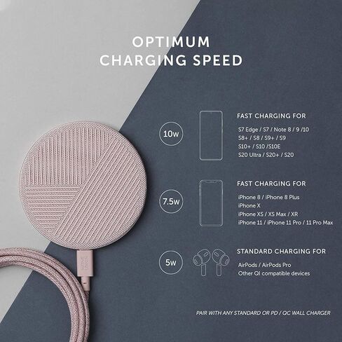 Native Union Classic Leather Wireless Charger – High-Speed [Qi Certified] 10W Handcrafted Italian Leather Charging pad – Compatible with iPhone 12/12 Pro/12 Pro Max/12 mini/11/11 Pro/11 Pro Max (Tan) in Kuwait