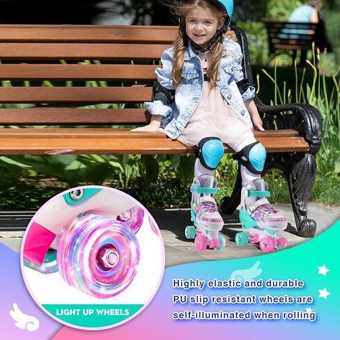 Roller Skates for Girls Boys Kids,4 Size Adjustable Light up Wheels,Birthday Gift for Indoor Outdoor Sports, Pink Blue Skates for Toddlers Age 3-12 Years Old in Kuwait