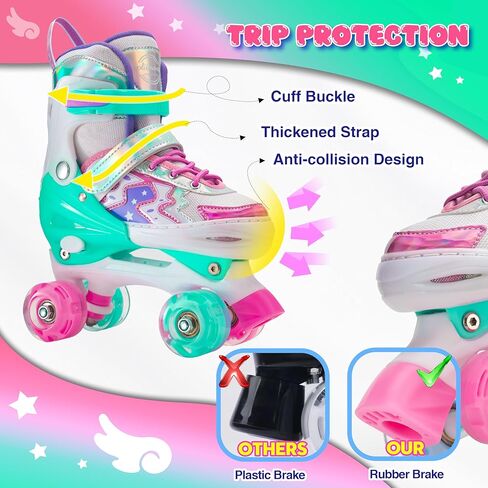 Roller Skates for Girls Boys Kids,4 Size Adjustable Light up Wheels,Birthday Gift for Indoor Outdoor Sports, Pink Blue Skates for Toddlers Age 3-12 Years Old in Kuwait