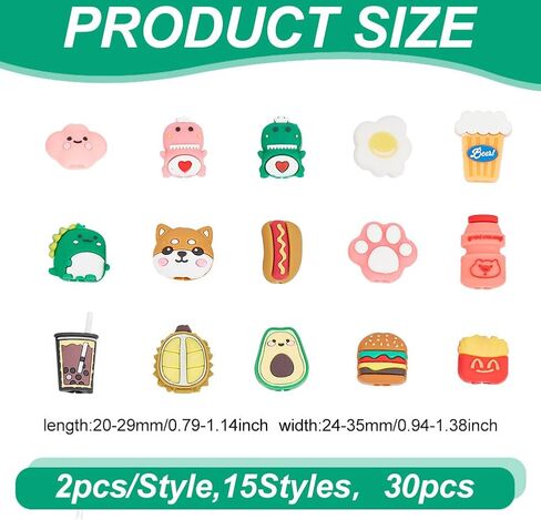 30 Pcs 15 Styles Cartoon Silicone Cable Protectors, Food Theme Charger Cable Saver Charging Protector and Cord Holder Phone Accessory for Phone in Saudi Arabia