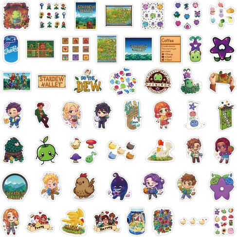 Stardew Valley Stickers 52pcs Waterproof Vinyl Aesthetic Stickers Bag Children and Teenagers Water Bottle Decal Laptop Suitcase Skateboard Guitar Bicycle Scrapbook Mobile Phone in Saudi Arabia