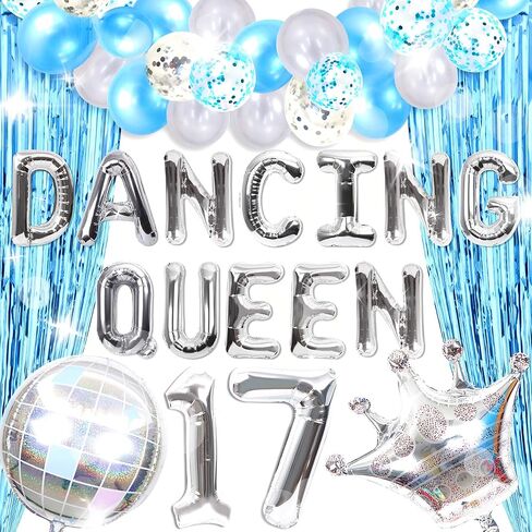37 PCS Dancing Queen 17 Balloons Dancing Queen Mamma Mia Party Decorations 17 Birthday Party Decoration Sliver Blue 17 Birthday Decoration Mamma Mia Party Supplies in Kuwait
