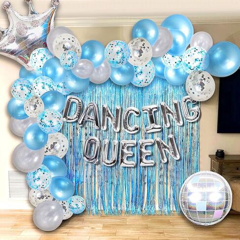 37 PCS Dancing Queen 17 Balloons Dancing Queen Mamma Mia Party Decorations 17 Birthday Party Decoration Sliver Blue 17 Birthday Decoration Mamma Mia Party Supplies in Kuwait