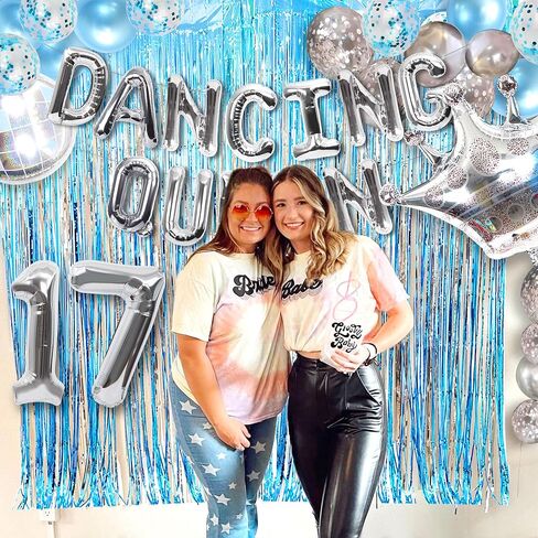 37 PCS Dancing Queen 17 Balloons Dancing Queen Mamma Mia Party Decorations 17 Birthday Party Decoration Sliver Blue 17 Birthday Decoration Mamma Mia Party Supplies in Kuwait